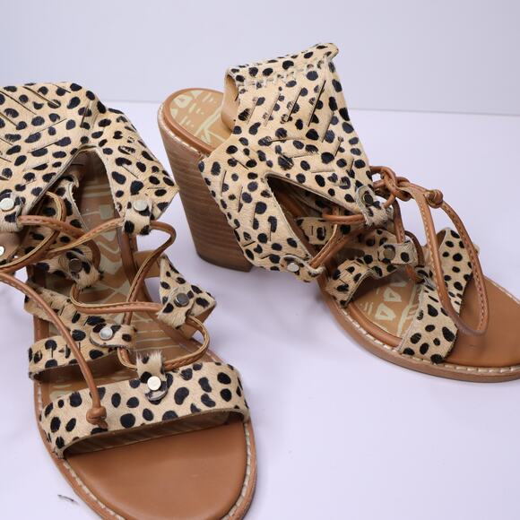 DOLCE VITA Luci Leopard Calf Hair Lace Up Sandal Crisscross Strap Women's 6 - Picture 9 of 11